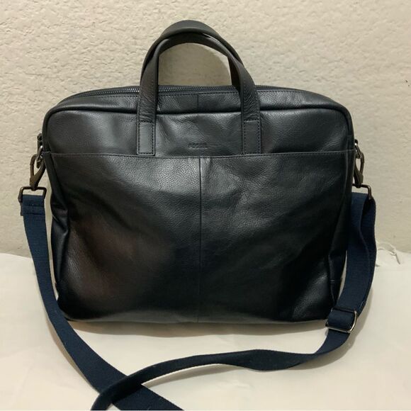 Fossil Men's leather briefcase navy blue laptoptop zip work bag